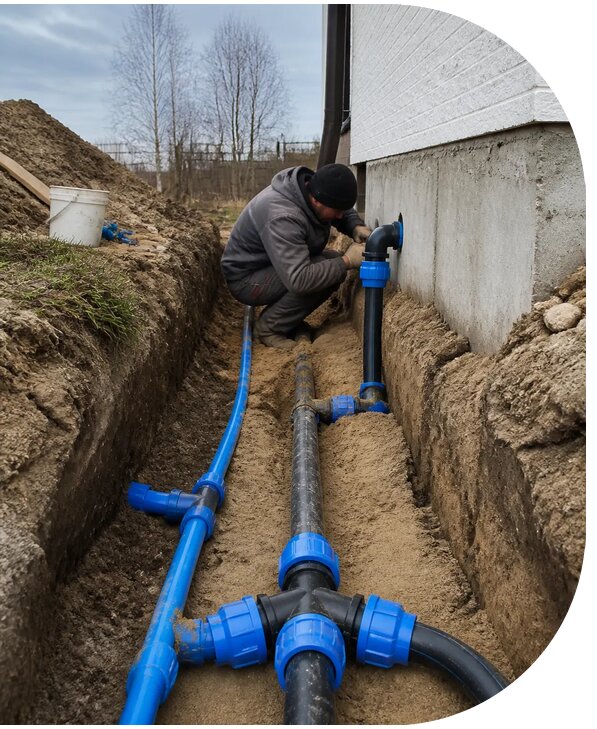 Монтаж наружного водопровода на участке под ключ в Большой Камне